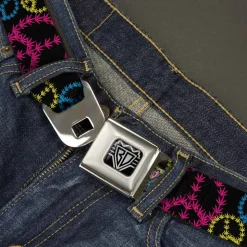 Seatbelt Belt - Multi Marijuana Peace Black/Multi Color