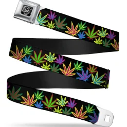 Seatbelt Belt - Multi Marijuana Leaves Black/Multi Color