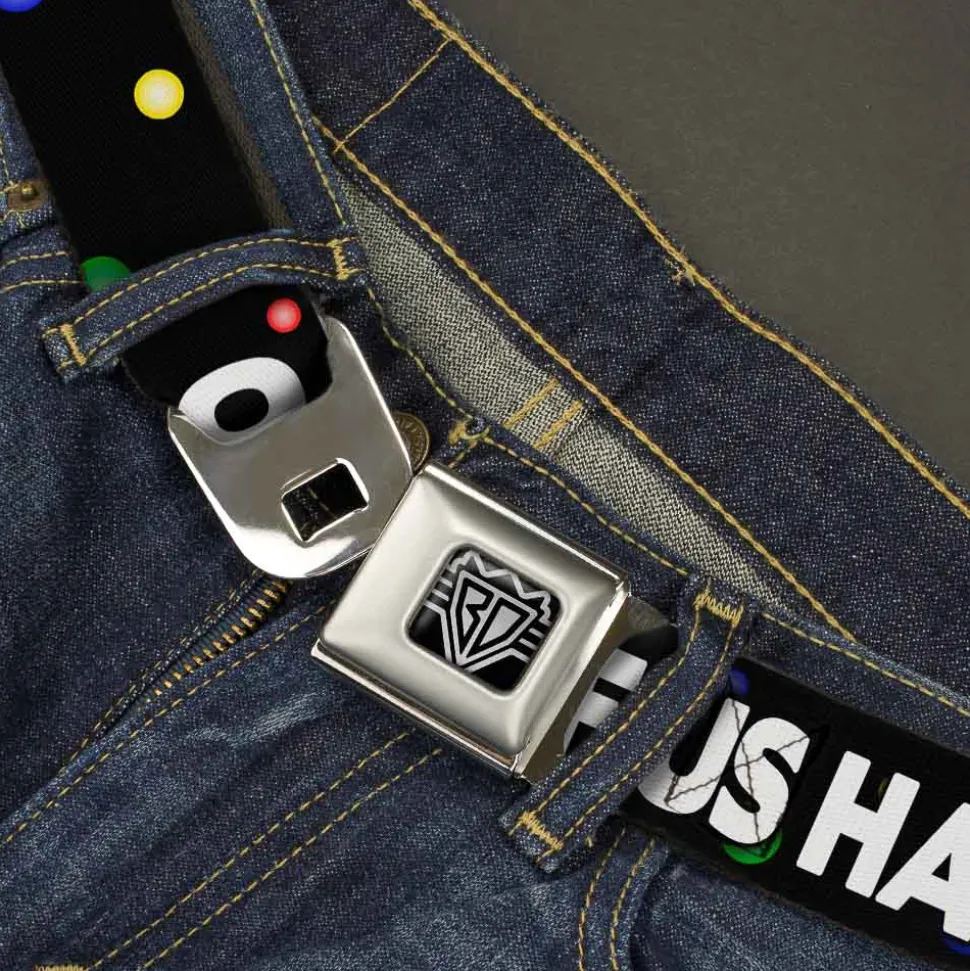 Seatbelt Belt - ONE OF US HAS NO BALLS/Balls Black/Multi Color/White