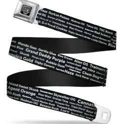 Seatbelt Belt - Verbiage Marijuana Strains Black/White
