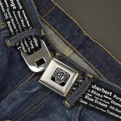 Seatbelt Belt - Verbiage Marijuana Strains Black/White