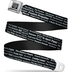 Seatbelt Belt - Verbiage Sex Positions Black/White