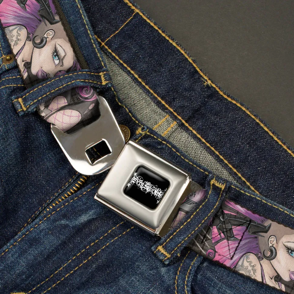SEXY INK GIRLS Full Color Black White Seatbelt Belt - Pretty in Punk Webbing