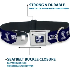 SHELBY Super Snake Cobra Split Full Color Blue/White Seatbelt Buckle Collar - SHELBY Box Logo and Super Snake Cobra Blue/White