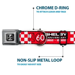SHELBY Tiffany Split Full Color Black/White Seatbelt Buckle Collar - SHELBY 60th ANNIVERSARY Checker Red/Black/White