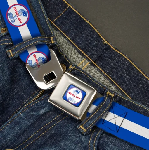 SHELBY Tiffany Split Full Color Blue Red White Seatbelt Belt - SHELBY Tiffany Split/Stripe Blue/White/Red Webbing