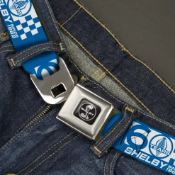 SHELBY Tiffany Split Full Color Black/White Seatbelt Belt - SHELBY 60 YEARS SINCE 1962 Checker Blue/White Webbing