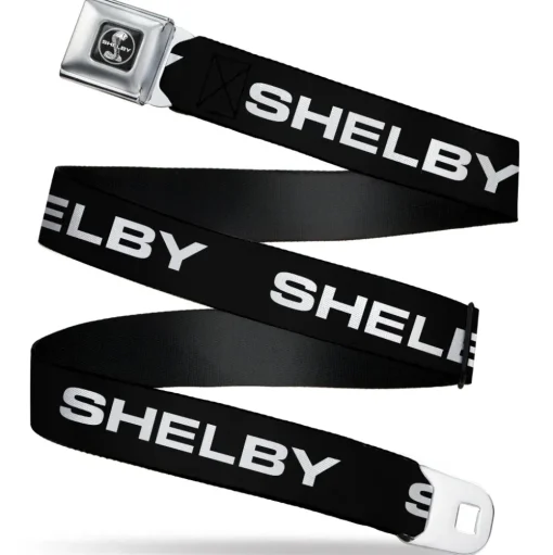 SHELBY Tiffany Split Full Color Black/White Seatbelt Belt - SHELBY Text Only Black/White Webbing