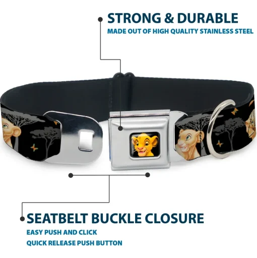 Simba2 CLOSE-UP Full Color Seatbelt Buckle Collar - Lion King Simba & Nala HAKUNA MATATA