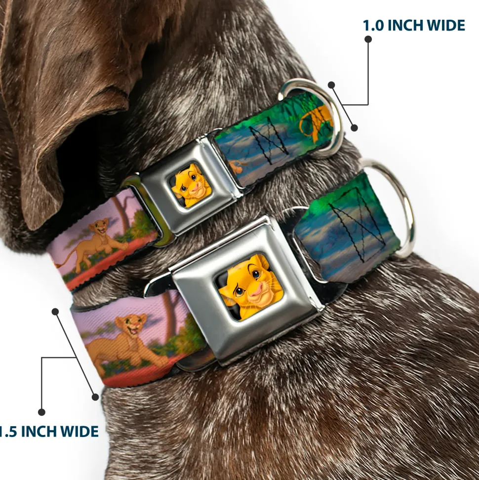 Simba Full Color Seatbelt Buckle Collar - Lion King Simba & Nala Growing Up Scenes