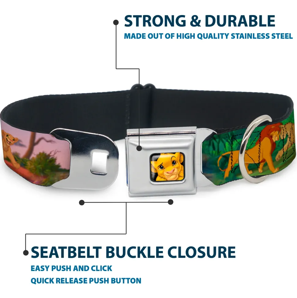 Simba Full Color Seatbelt Buckle Collar - Lion King Simba & Nala Growing Up Scenes