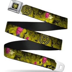 Sinestro Corps Logo Full Color Black/Yellow Seatbelt Belt - Sinsestro Poses & Logo/Green Lantern Poses Black-Yellow Fade Webbing