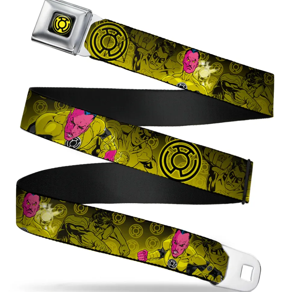 Sinestro Corps Logo Full Color Black/Yellow Seatbelt Belt - Sinsestro Poses & Logo/Green Lantern Poses Black-Yellow Fade Webbing