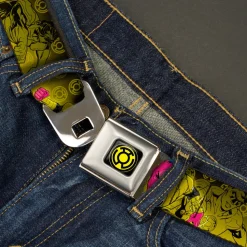 Sinestro Corps Logo Full Color Black/Yellow Seatbelt Belt - Sinsestro Poses & Logo/Green Lantern Poses Black-Yellow Fade Webbing