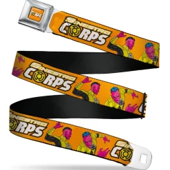SINESTRO CORPS Title Logo Full Color Orange Seatbelt Belt - DC Green Lantern Villain Sinestro Poses and Title Logo Orange Webbing