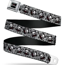 SKELANIMALS Title Logo Full Color Black/White/Red Seatbelt Belt - Skelanimals Diego the Bat Pose Lace Print White/Black Webbing