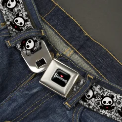 SKELANIMALS Title Logo Full Color Black/White/Red Seatbelt Belt - Skelanimals Diego the Bat Pose Lace Print White/Black Webbing