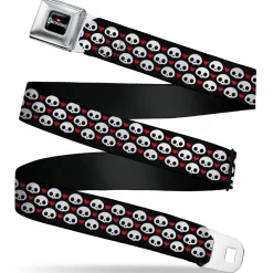 SKELANIMALS Title Logo Full Color Black/White/Red Seatbelt Belt - Skelanimals Face Logo and Heart Black/White/Red Webbing