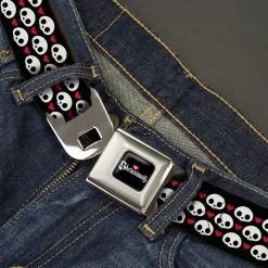 SKELANIMALS Title Logo Full Color Black/White/Red Seatbelt Belt - Skelanimals Face Logo and Heart Black/White/Red Webbing