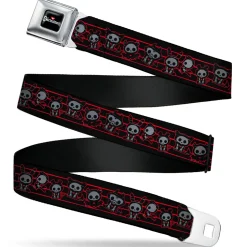SKELANIMALS Title Logo Full Color Black/White/Red Seatbelt Belt - Skelanimals Six Character Collage Black/Red/Grays Webbing