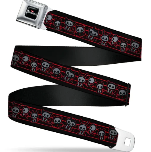 SKELANIMALS Title Logo Full Color Black/White/Red Seatbelt Belt - Skelanimals Six Character Collage Black/Red/Grays Webbing