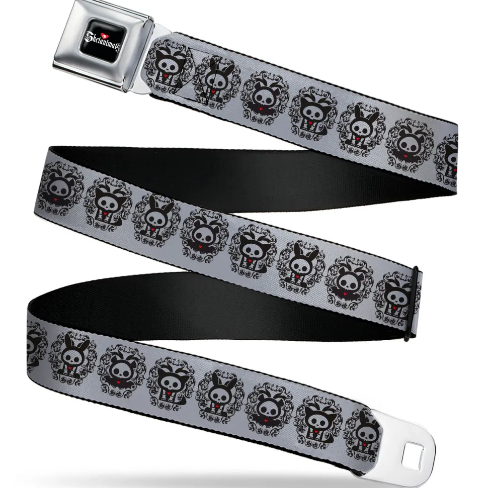 SKELANIMALS Title Logo Full Color Black/White/Red Seatbelt Belt - Skelanimals Diego Jack Kits Portraits Gray/Black Webbing
