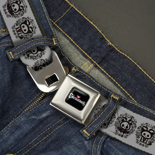 SKELANIMALS Title Logo Full Color Black/White/Red Seatbelt Belt - Skelanimals Diego Jack Kits Portraits Gray/Black Webbing