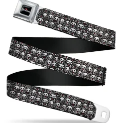 SKELANIMALS Title Logo Full Color Black/White/Red Seatbelt Belt - Skelanimals Animal Poses Stacked Black/White/Red Webbing