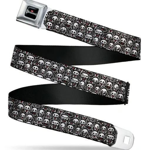 SKELANIMALS Title Logo Full Color Black/White/Red Seatbelt Belt - Skelanimals Animal Poses Stacked Black/White/Red Webbing