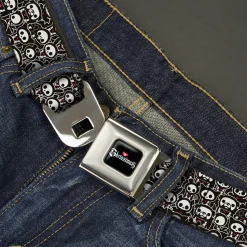 SKELANIMALS Title Logo Full Color Black/White/Red Seatbelt Belt - Skelanimals Animal Poses Stacked Black/White/Red Webbing