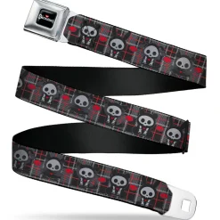 SKELANIMALS Title Logo Full Color Black/White/Red Seatbelt Belt - Skelanimals Five Animals and Face Logo Plaid Black/Red/White Webbing