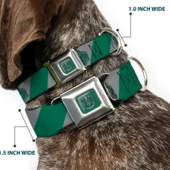 SLYTHERIN Crest Full Color Green Seatbelt Buckle Collar - SLYTHERIN Crest Diagonal Stripe Gray/Green