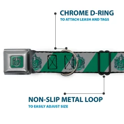 SLYTHERIN Crest Full Color Green Seatbelt Buckle Collar - SLYTHERIN Crest Diagonal Stripe Gray/Green
