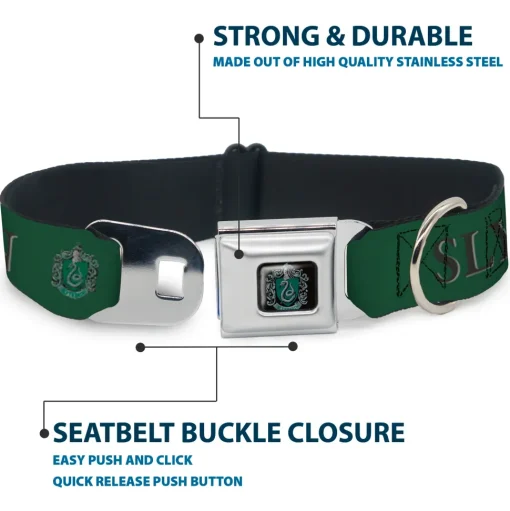 Slytherin Crest Full Color Seatbelt Buckle Collar - Harry Potter SLYTHERIN & Crest Green/Black
