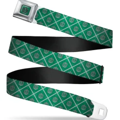 SLYTHERIN Crest Full Color Green Seatbelt Belt - Harry Potter Slytherin Crest Plaid Greens/Gray Webbing