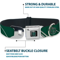 Slytherin Crest Full Color Seatbelt Buckle Collar - Slytherin Crest/Stripe5 Green/Gray