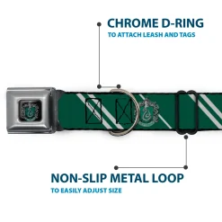 Slytherin Crest Full Color Seatbelt Buckle Collar - Slytherin Crest/Stripe5 Green/Gray