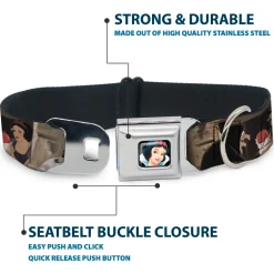 Snow White Full Color Black Seatbelt Buckle Collar - Snow White Scenes