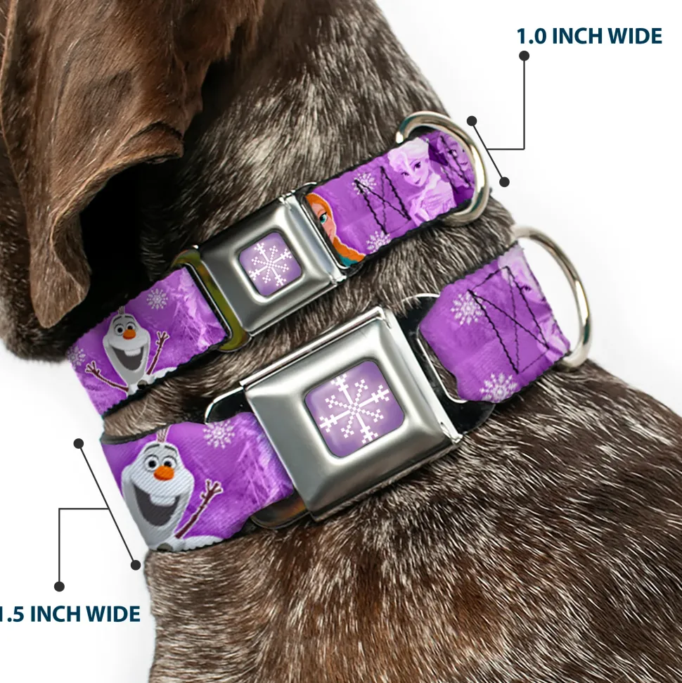 Snowflake Full Color Purple White Seatbelt Buckle Collar - Frozen Anna/Elsa/Olaf Poses/Scenes Purples