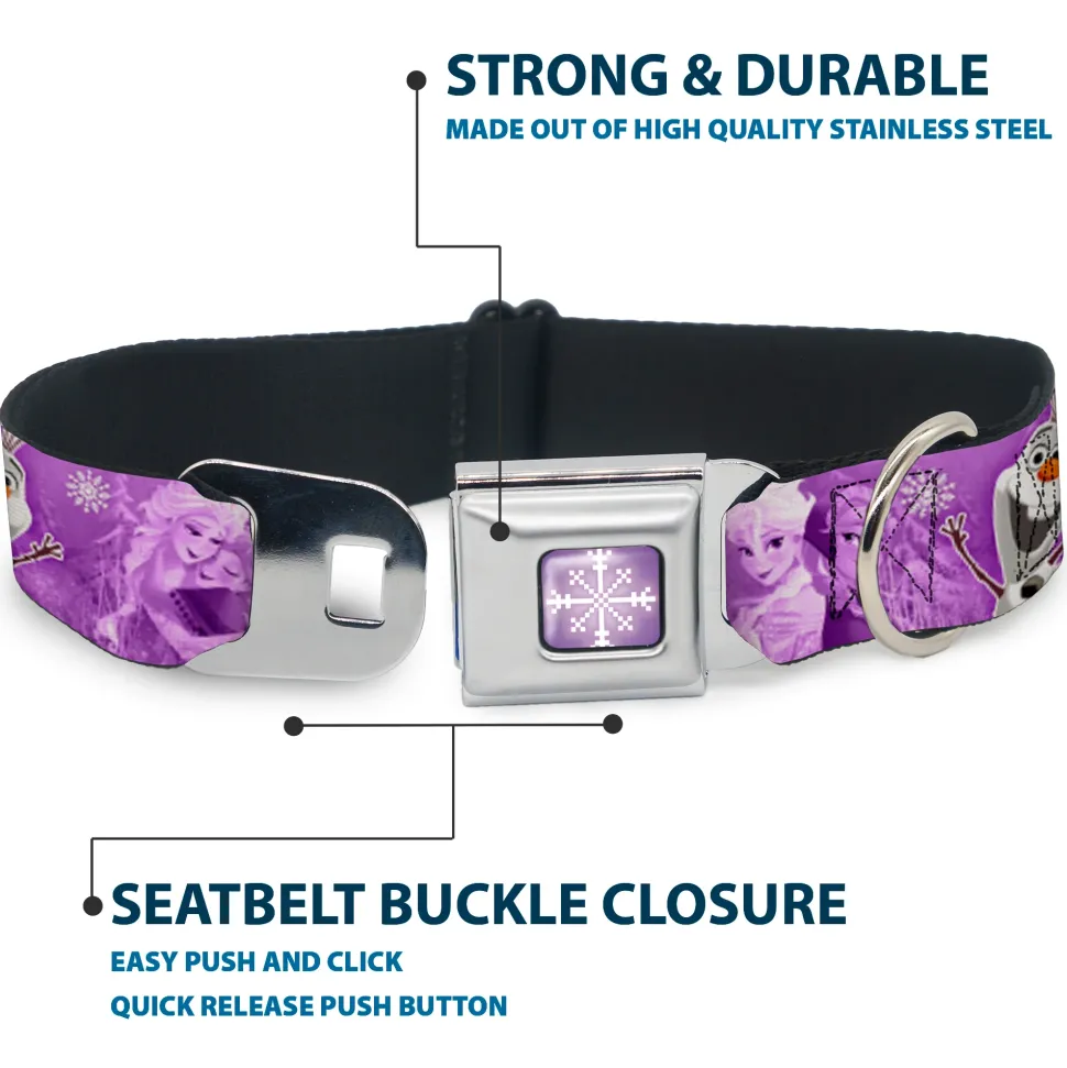 Snowflake Full Color Purple White Seatbelt Buckle Collar - Frozen Anna/Elsa/Olaf Poses/Scenes Purples