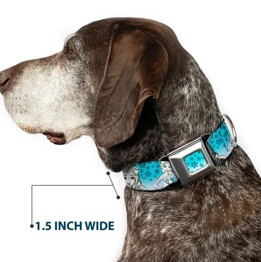 Snowflakes Frozen Art Collection Full Color Blues/White Seatbelt Buckle Collar - Anna/Snowflakes Frozen Art Collection Poses