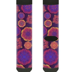 Sock Pair - Polyester - Boho Mandala Purples Oranges Pinks - CREW