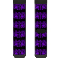 Sock Pair - Polyester - Buckle-Down Skulls w Wings Black Purple - CREW