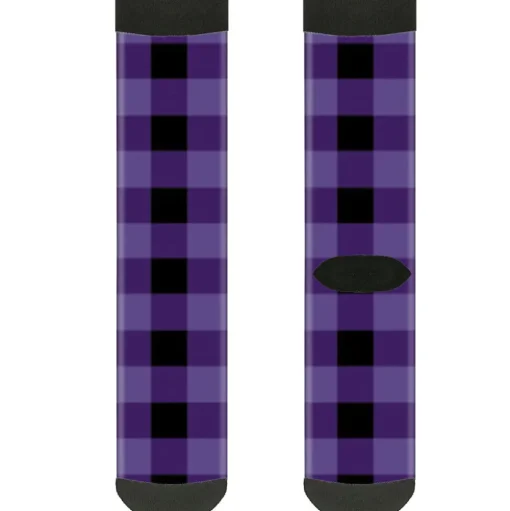 Sock Pair - Polyester - Buffalo Plaid Black Purple - CREW