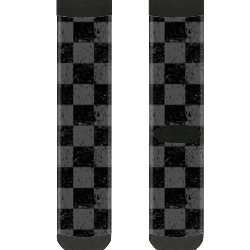 Sock Pair - Polyester - Checker Weathered2 Black Gray - CREW