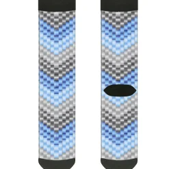Sock Pair - Polyester - Chevron Weave Grays Blues - CREW