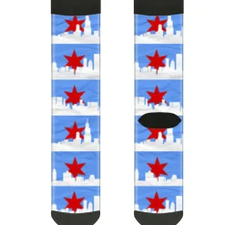 Sock Pair - Polyester - Chicago Skyline Flag Distressed Black White Red - CREW