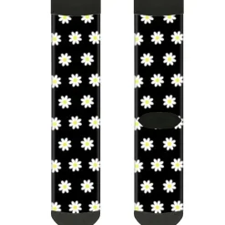Sock Pair - Polyester - Daisies Scattered Black White Yellow - CREW