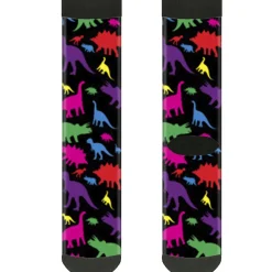 Sock Pair - Polyester - Dinosaur Silhouette Black Multi Color - CREW