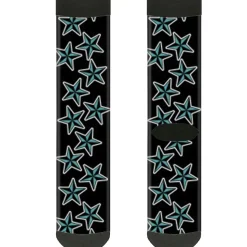 Sock Pair - Polyester - Nautical Stars Scattered Black Turquoise - CREW